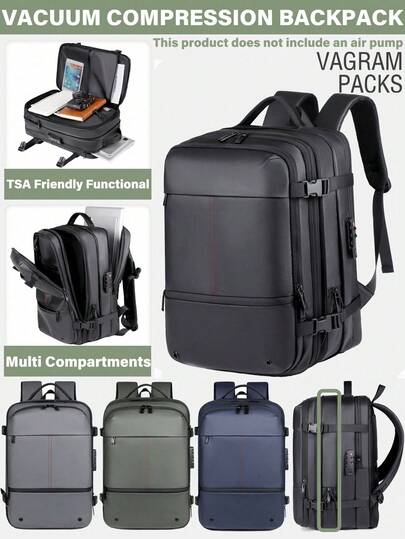 1 Pieza Mochila de compresión al vacío con diseño de correa para equipaje. Amigable con TSA. Funcional. Nailon duradero. Diseño extensible. Mochila de viaje de gran capacidad multifuncional para hombres y mujeres, ligera y resistente al agua.