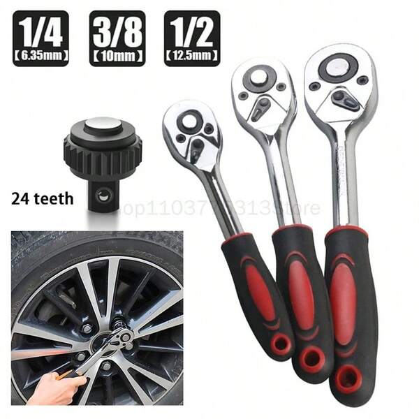 1pc 24-Tooth Quick Release Ratchet Wrench 1/2" 1/4" 3/8" Bi-Directional Socket Wrench, Auto Bicycle Repair Tool