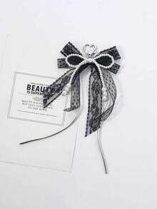 1pc Korean Style Elegant Double-Layer Lace Bow & Faux Pearl Keychain, Sweet Ribbon Bag Charm