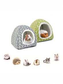 1pc Comfortable Polyester Guinea Pig Hideaway Bed - Small Pet Cave, Suitable For Rabbits, Hedgehogs, Ferrets, And Small Animals - Indoor Rabbit Hutch Accessory - Green - View 2