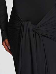 Rochie de seară cu imprimeu floral, cu guler rotund, mulată, tip plasă, pentru femei, toamna și iarna, rochii de domnișoare de onoare - Negru - Vizualizare 6