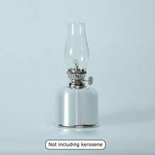 1 pieza Lámpara de aceite de metal vintage con mecha ajustable y perilla de control de combustible - Lámpara de queroseno con llama real de carbón/parafina para interiores/exteriores, camping - No se requiere (sin aceite de lámpara)