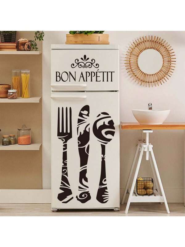 ملصق مطبخ إبداعي 1 قطعة، ملصق ثلاجة جديد بشكل شوكة وسكين إنجليزي، ملصق حائط زخرفي، ملصق حائط مطعم مطبخ بسيط وإبداعي، ملصقات حائط ديكور غرفة، ديكور حائط غرفة نوم، ديكور مطبخ، ديكور منزلي