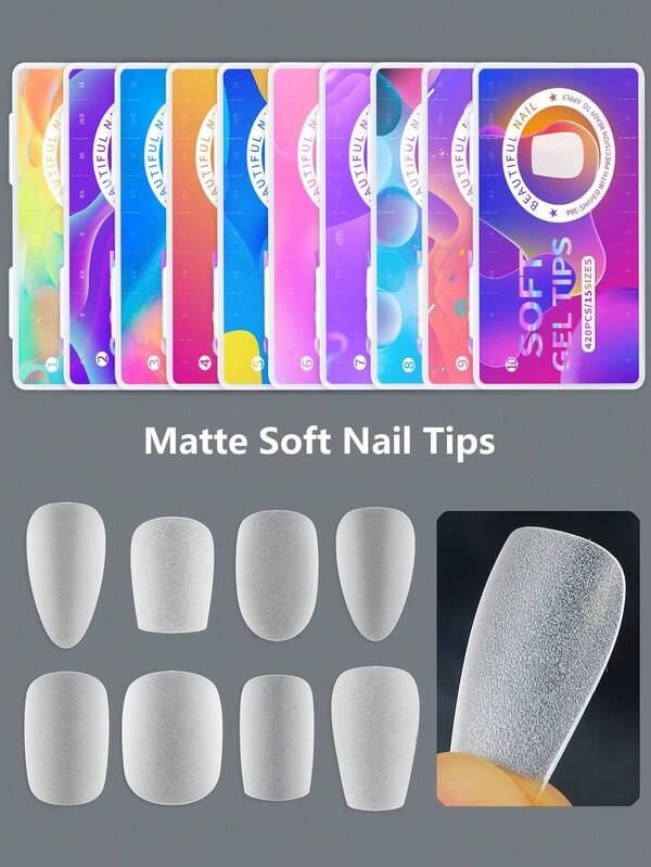 420pcs/Box Medium Long Round Oval Matte Acrylic Full Cover Fake Nails 15 Sizes Soft Gel Tips For Women And Girls Nail Art Manicure Supplier