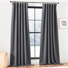 2025  Bedroom Curtains 2 Panels Sets Faux Linen Textured, Pinch Pleated Room Darkening Light/Heat Blocking Window Drapes Thermal Insulated For Living Room, Angora, W50 X L108, 2 Panels - 炭灰色 - 查看 11