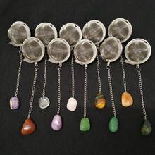 1~10 piezas Bola de malla de acero inoxidable con piedra de cristal de 5 cm Coladores de té Infusores de té Filtros para tés, Infusor de té con colgante de piedra de cristal natural, Colador de té de malla