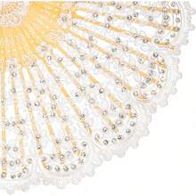 NEW-Lace Hand Fan Non-Foldable Vintage Bridal Handheld Fans With Rhinestone And Embroidered For Wedding Decoration Dancing Party (Gold) - E-白色 - 查看 4