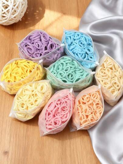 100pcs Solid Color Thumb Hair Ties, Small Girls' Hair Bands, High-Elasticity Hair Elastics That Don't Damage Hair