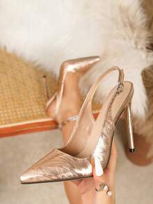 Giày cao gót mũi nhọn, gợi cảm và thời trang, kiểu dáng slingback, màu sâm panh, dành cho nữ. - Rượu sâm banh - Xem 3