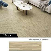 10pcs Self-Adhesive PVC Wood Grain Floor Stickers, Wear-Resistant And Waterproof, Suitable For Kitchen/Living Room/Bedroom Floor Covering