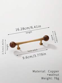 1pc Walnut Wood & Brass Vintage Bronze Cabinet Door/Drawer Pull Handle - Multicolor - View 3