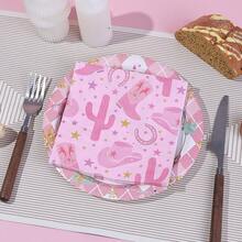 20/40/60 szt., 13*13 cali, różowe serwetki papierowe w stylu western cowgirl z butami w stylu kowbojskim i kaktusem, jednorazowe serwetki papierowe w stylu dzikiego zachodu rodeo, obiad, obiad, Yeehaw, zachodnie przybory do kąpieli dla niemowląt, stół na przyjęcie urodzinowe (różowe) - Wielokolorowe - Zobacz 3