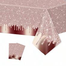 Pink Rose Gold Birthday Party Tablecloth, Wedding Diamond Sequin Disposable Tablecloth, 137*274cm/137*180cm For Party Arrangement, Tableware Set, Party And Wedding, Party Supplies, Home Goods - Rose Gold - View 9