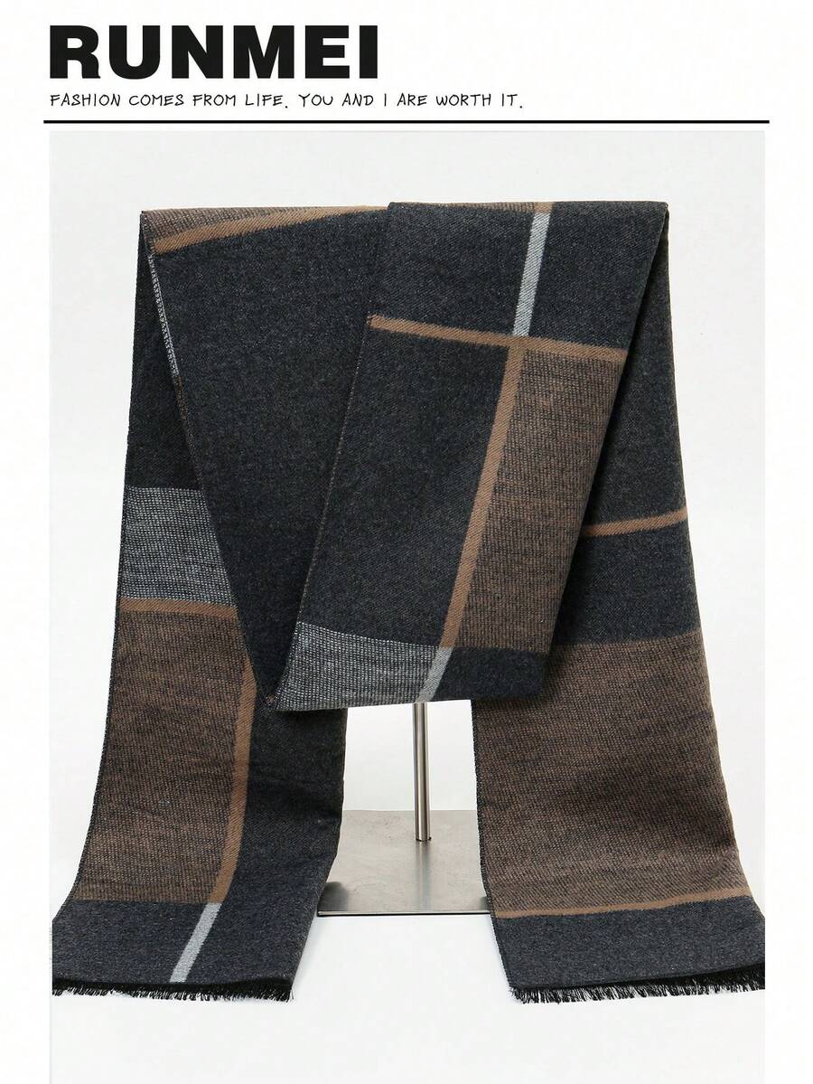 经典男女通用格子围巾四季男友礼物生日礼物纯羊毛保暖披肩高端双面韩版女士仿羊绒彩色围巾厚实保暖休闲 - 灰棕色 - 查看 1