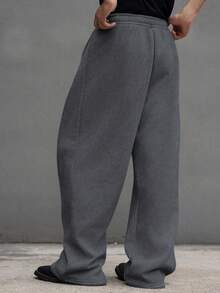 1件青少年男童休闲宽松舒适户外运动纯色抓绒针织直筒裤，春/秋/冬 - 深灰色 - 查看 6