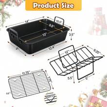 Roasting Pan 14 Nonstick Deep Lasagna Brownie Turkey Pan With VShaped Rack Cooling Rack With Stainless Steel Core Nonstick Coating Healthy Heavy Duty Easy To Clean Set Of 3 - Black - View 2