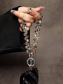 1pc Luxury High-End Crystal Beads Hand Wrist Chain, Exquisite Short Mobile Phone Case Lanyard, Stylish Keychain & Bag Amber Pendant, Durable & Portable Outdoor Travel Shopping Smartphone Anti-Lost Bracelet For Women