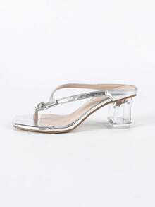 Sandal cao gót quai ngang thời trang, thanh lịch màu bạc đính đá lấp lánh dành cho nữ, thiết kế gót rỗng thoải mái, phù hợp cho tiệc tùng, họp mặt, hoạt động ngoài trời và trang phục mùa xuân hè. - Bạc - Xem 6