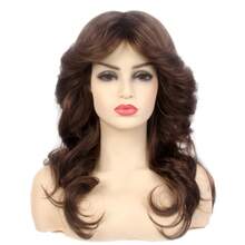 70年代法拉·福西特风格棕色长卷假发，日常派对佩戴全头假发，女士款，自然合成发丝，圣诞派对装扮假发，REEWES假发 - 彩色 - 查看 4