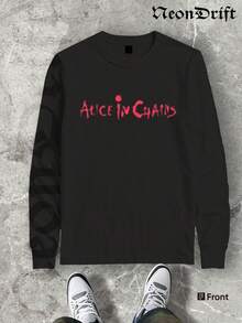 NeonDrift  Double-Sided Printing Christmas Thanksgiving Happy New Year 2026 Gifts-Alice In Chains Long Sleeve T Shirt Black Band Logo Vintage Rock Music Art Print Men's Casual Streetwear Fashion Unisex Top Heavy Metal Fans Gift 1PCS - màu đen - Xem 2