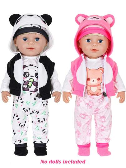 16-18 Inch Reborn Doll Clothes Set, Fashionable Panda & Bear Element Children's Doll Outfit, Suitable For 3+ Years Old Kids, Great Gift For Children And Friends, Holiday And Birthday Present