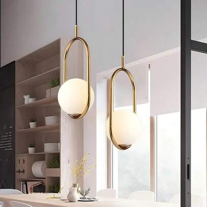 1pc Modern Gold Indoor Pendant Light Decor, Hanging Globe Pendant Light For Kitchen Island Lighting - Minimalist Design, Suitable For Dining Room, Bedside, Bar, Cafe, Loft Staircase, Office, High-Quality Metal Material (Bulb Not Included)
