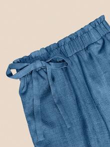 Pantaloni largi cu talie elastică, model 3D în relief, casual, versatili pentru primăvară și vară, potriviți pentru festivaluri, plajă, ținute rustice pentru femei - Albastru - Vizualizare 6