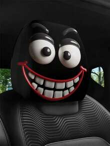 1/2pcs Fun And Quirky Red Lip Smiling Face Printed Car Headrest Cover, Ladies' Car Interior Decoration, Interesting And Practical, Suitable For All Seasons/Suitable For Travel/Daily Commuting, Ideal Gift For Friends And Close Friends