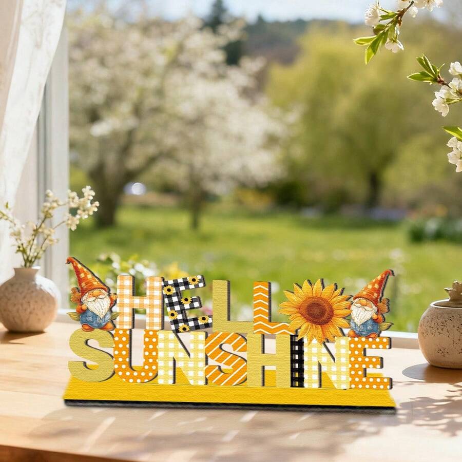 Decoración de madera con tema de girasoles de primavera, artesanía creativa para decoración de escritorio/balcón/fiesta de primavera/decoración suave para floristería, delicia artística