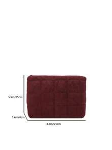 Túi đựng mỹ phẩm đa năng thời trang thu đông họa tiết kẻ caro chần bông, túi nhỏ cách nhiệt bằng lông vũ, túi lót bên trong, túi đựng phụ kiện du lịch, túi đựng đồ trang điểm, túi đựng đồ trang điểm, túi đựng đồ vệ sinh cá nhân, túi đựng đồ dùng cá nhân khi đi du lịch, đồ dùng du lịch thiết yếu, đồ dùng du lịch thiết yếu cho nam nữ - Màu Đỏ Sâu - Xem 3