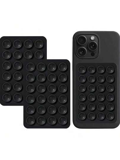 2 Packs Silicone Suction Phone Mount, Silicon Adhesive Suction Cup Phone Mount, Non Slip Sticky Phone Grip Cellphone, Strong Grip Holder Selfies And Videos (Black)