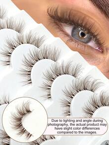 Asiteo 7对棕色猫眼假睫毛，仿貂毛材质，透明睫毛柄，轻盈蓬松，打造自然妆效，透明睫毛柄，日常佩戴，整条假睫毛，化妆工具，假睫毛，睫毛 - 眼尾拉長款 - 查看 4