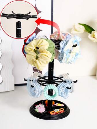 1pc Transparent/Black Large Capacity Rotating 2-Tier Jewelry Organizer Rack, Suitable For Storing And Displaying Hair Accessories Like Scrunchies, Hair Ties, Clips, Headbands, Fashionable And Practical Hair Accessory Storage Solution, Multi-Function Hanging Jewelry Stand For Bedroom Vanity