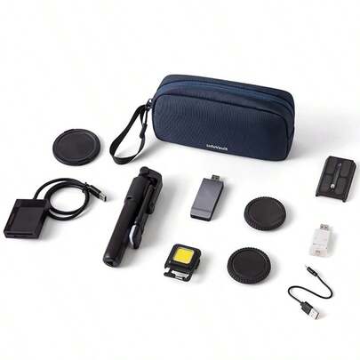 1 pezzo Borsa per il trasporto in tessuto Oxford semplice e portatile, con grande capacità per cavi dati, hard disk, auricolari, power bank e altri accessori. Borsa multifunzionale da viaggio con tasche, adatta anche per fotocamere