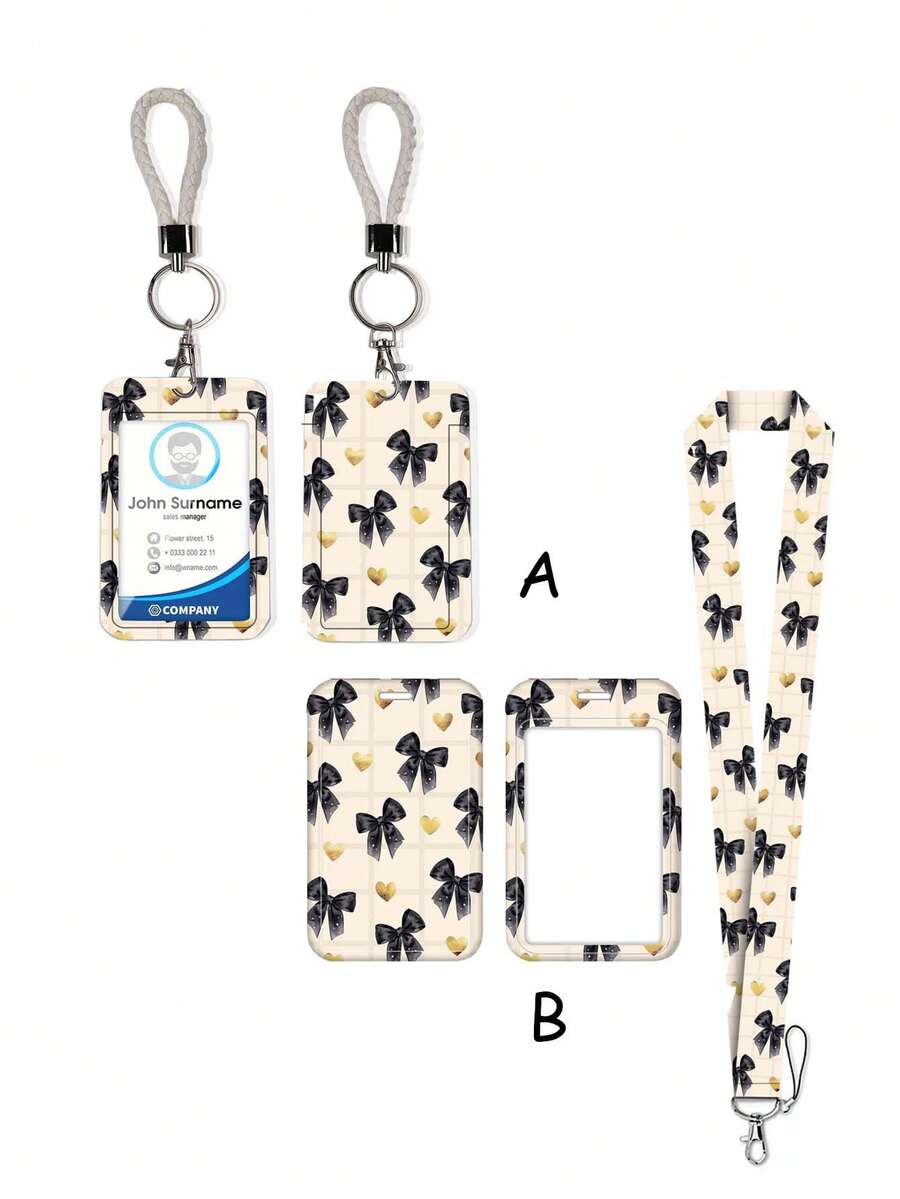 1pc ABS Black Heart & Bow Keychain Pendant, Bag Charm, ID/Card Holder, Suitable For Gifts And Daily Use - Multicolor - View 1