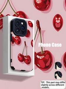 1pc Fashion Personalized Cherry Pattern Vertical Striped High-End Faux Leather Anti-Fall Anti-Fingerprint Shock-Proof Phone Case, Suitable As Birthday, Holiday Gift For Friends, Family, Couples, Compatible With Apple And Models - Multicolor - View 1