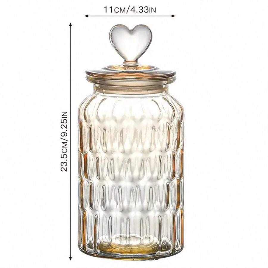 Heart-Shaped 3-Piece Jar Set Large-Capacity Glass Food Storage Jars Airtight Clamp Lids For Leak-Proof Kitchen Storage Transparent Sealed Containers Ideal For Sugar, Flour, Grains, Coffee Beans, Spices, Dried Goods, Cereal, Cookies, Tea, Nuts, Pasta Moisture-Proof, Freshness-Preserving Storage Jars Stackable For Space-Saving Easy-Open Wide-Mouth Design Essential Home Baking Ingredient & Seasoning Organizer Large Mason Wide-Mouth Jars Father's Day Gift - amber 1400ml 1pcs - 查看 1