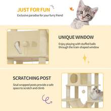 HEXCELEN 82.7-Inch Cat Tree, Large Cat Tower For Indoor Cats, Condo With Perch, Cat House Furniture With 2 Caves, 8 Scratching Posts, Hammock, Pompoms, Washable Cushion, Beige - Màu be - Xem 4