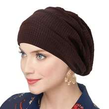 Gorra turbante de mujer con volantes transpirable de verano, gorra holgada y suelta, gorra de tela elástica, envolturas para la cabeza femeninas, gorros de pañuelo musulmán - caqui claro - Ver 5