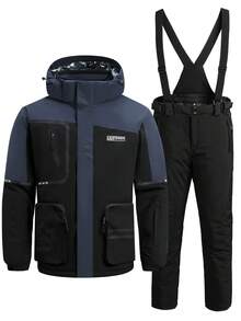 2 Stücke Sportbekleidung für Herren für Outdoor & Sport, Herren Profi Sport & Freizeit Anzug, Herren Skianzug Set, Oberteil und Unterteil HX503-1 - Schwarz - Übersicht 9