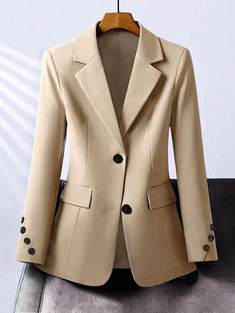 Women's Elegant Lightweight One Button Blazer - Camel - View 1
