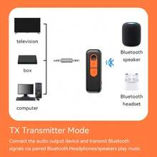 VAORLO 二合一蓝牙5.4音频接收器/发射器，3.5mm AUX接口，HIFI立体声车载音乐无线音频适配器，带麦克风，适用于电脑、电视、飞机扬声器、蓝牙耳机 - 彩色 - 查看 3