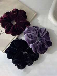 4条/3条装女士秋冬丝绒发圈，12厘米/4.7英寸，柔软，每条17克，发绳，优雅日常佩戴，百搭头饰 - 巧克力棕 - 查看 9