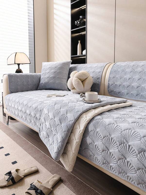 1pc Quilted Sofa Cushion, Warm Plush Sofa Cover With Leaf Pattern, Non-Slip, Modern Style Sofa Seat Pad, Pet-Friendly, Machine Washable, Suitable For L-Shaped Combination Sofa And 1/2/3/4 Seat Sofa (Sold Separately)