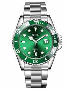 1 件绿水鬼设计男士石英腕表，时尚钢带 - 銀色 - 查看 8