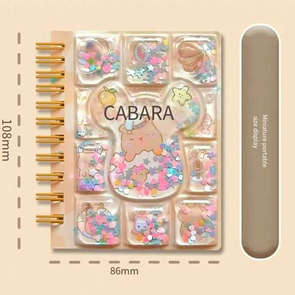 52-Page Portable Cute Mini Notebook, Shiny Sequin Stress Relief Coil Notebook, High-Quality Student Prize, Pocket-Sized Memo Pad