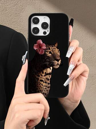 Fierce Animals 1件装花卉豹纹2D图案创意高端时尚花卉豹纹设计，适合赠送长辈、朋友、家人、情侣，生日、节日皆宜，黑色哑光软保护壳，兼容 17/16/15/14/13/12/11/Pro/ProMax/X/XR/XS/XSMAX/7/8/PLUS