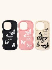 Luxury Butterfly Fashion Phone Cases Butterfly Print Matte Wave Edge 3pcs Creative Soft Case Compatible With IPhone & Galaxy Phones Spring Gift Birthday - Multicolor - View 14
