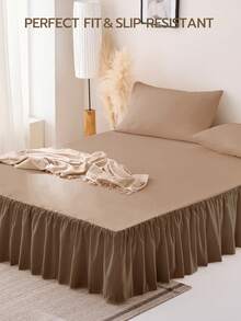 1 件基本款轻质荷叶边床裙，经典款式，柔软时尚，100% 超细纤维，15 英寸长，卡其色。适用于家庭床上用品和学校床上用品宿舍必需品，可机洗，经 Oeko-Tex 认证 - 卡其色 - 查看 6