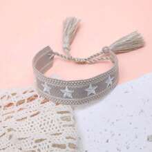 1pc Handmade Embroidered Pentagram Bracelet - Grey - View 3